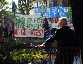 Protesters against genetically engineered trees in Asheville