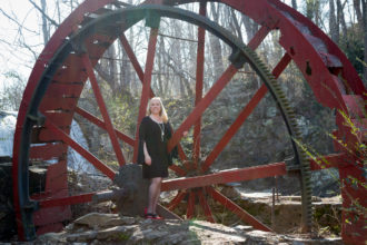 Ellen Perry at Weaverville water wheel