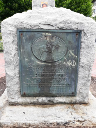Robert E. Lee memorial with grafitti on June 19, 2020