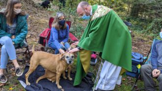 The Rev. Josh Stephens at Blessing of the Animals