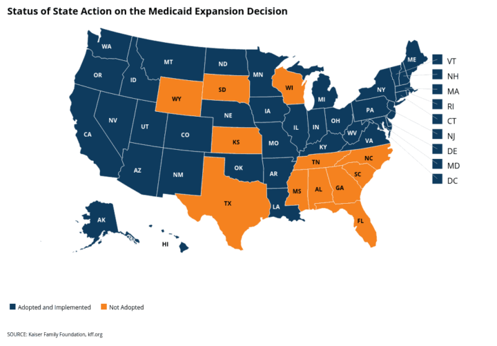 Map of states with Medicaid expansion