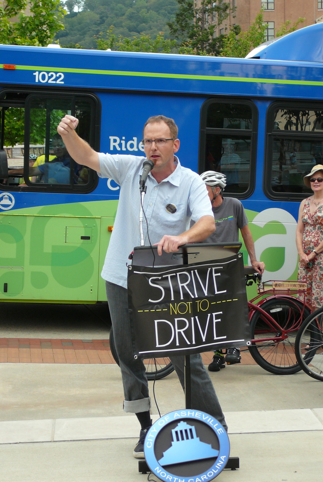 GET A MOVE ON: Each spring, Asheville on Bikes executive director Mike Sule and other advocates help organize a Strive Not to Drive campaign to encourage multimodal  and active transit. Photo by Jake Frankel