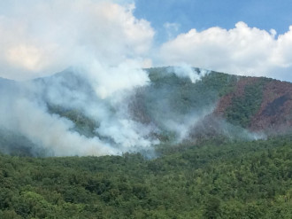 FIRE ON THE MOUNTAIN: A wildfire burns on Bald Knob near Marion, NC. Photo courtesy of U.S. Forestry Service.