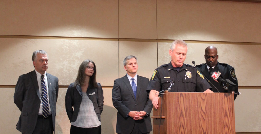 Sexual assault kit press conference at U.S. Cellular Center