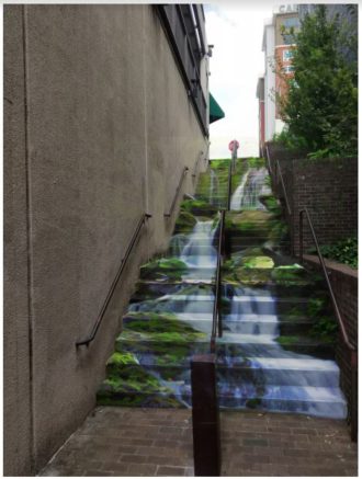 Rendering of Wall Street stairwell mural