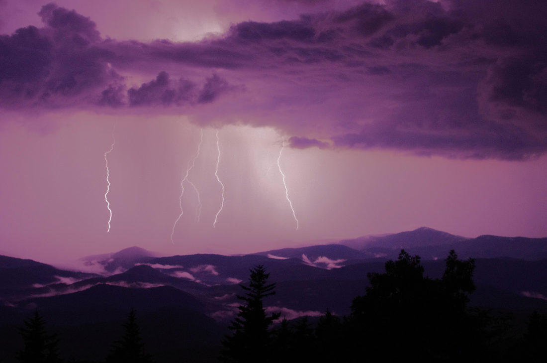 Lightning over Lost Cove Cliffs, seen from Grandfather Mountain