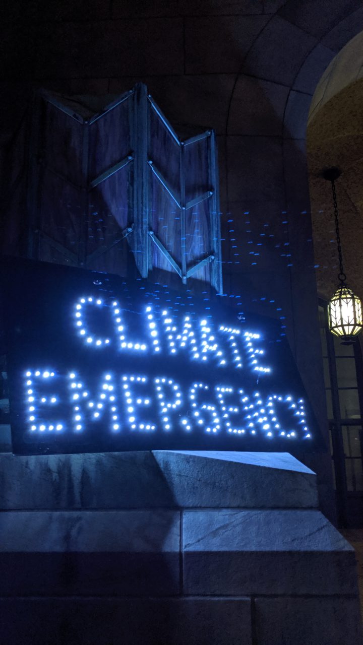 Climate emergency sign at Asheville City Hall