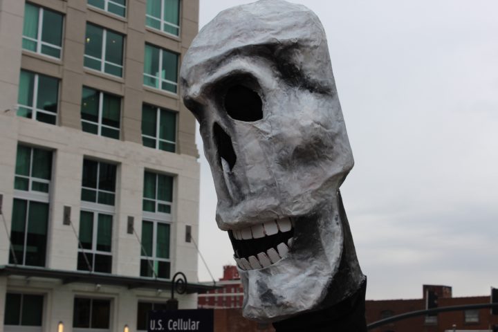 Death's head at Asheville Climate Strike