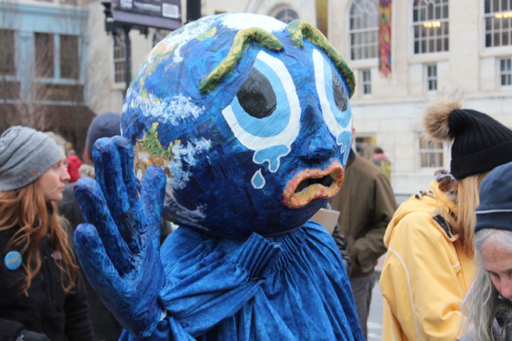 Planet Earth costume at Asheville Climate Strike