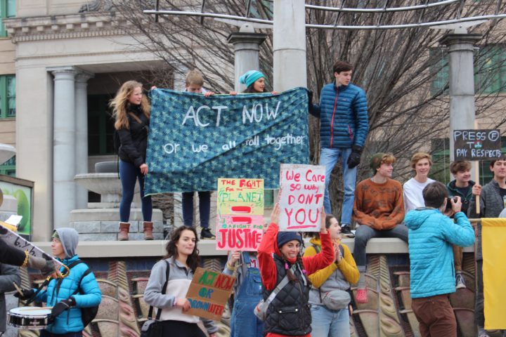 Protesters at Pack Square Park for Asheville Climate Strike
