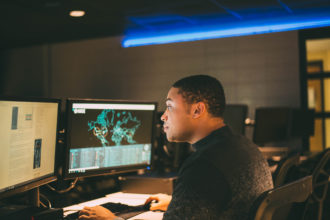 Student in Montreat College cybersecurity lab