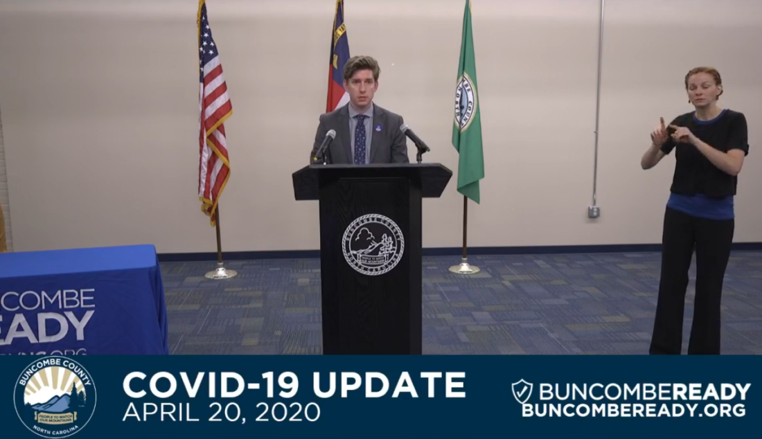 Fletcher Tove at Buncombe County press conference on April 20, 2020