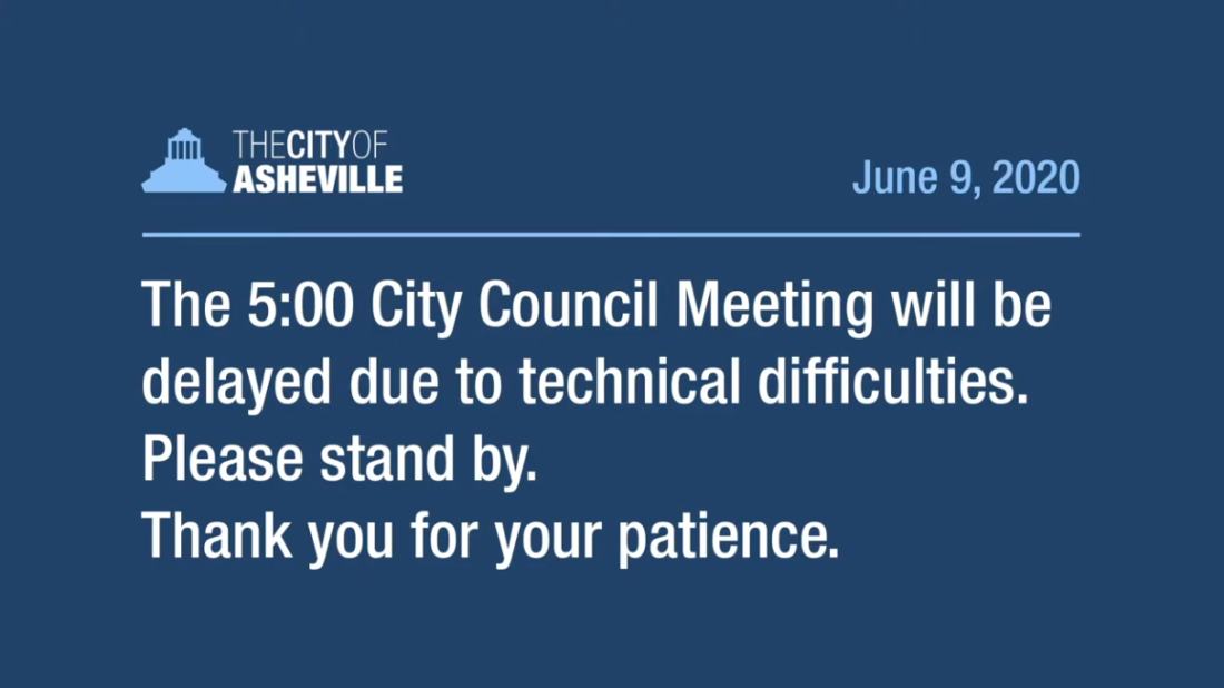 Asheville City Council technical difficulties screen capture