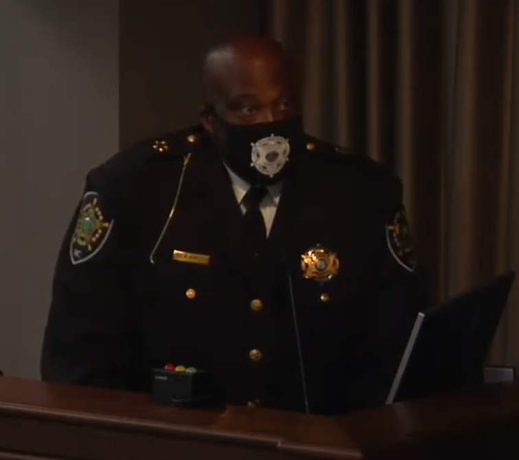 Sheriff Quentin Miller speaking with face mask