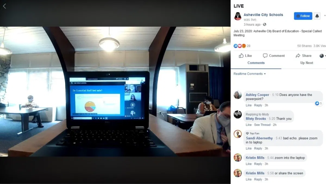 Facebook Live screen capture of Asheville City Board of Education meeting