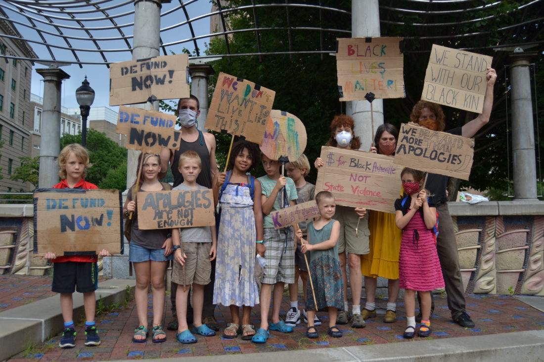 Young protesters at Asheville City Hall July 28