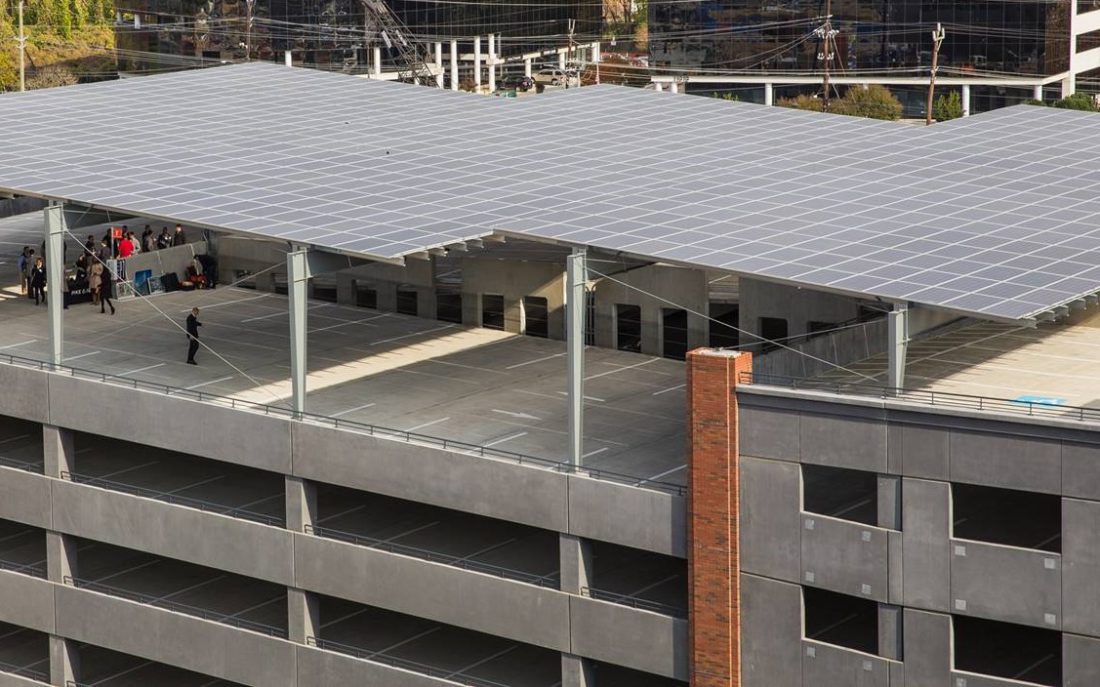 Solar panels on parking garage