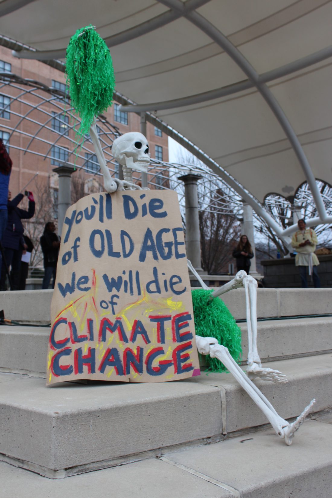 2019 Asheville climate protest skeleton