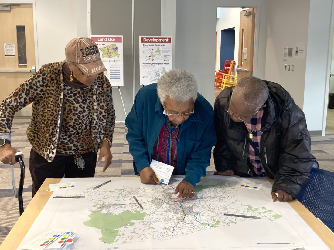 Participants in a mapping activity for the Buncombe County Comprehensive Plan